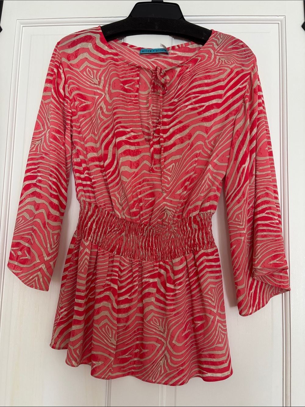 Alice + Olivia Coral-Pink Striped Tie-Front Blouse XS